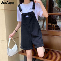 Denim Suspenders Shorts Women Summer Fashion Leisure Loose Purple High Waist Overalls Short Pants Girl Student Casual Jeans