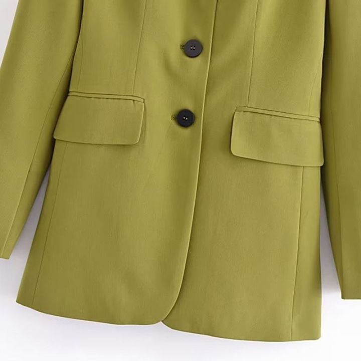 massimo-กระเป๋า-dutti2022ฤดูใบไม้ร่วงและฤดูหนาวแบบลำลองสีเขียวแบบหลวมเสื้อแจ็คเกตสูทผู้หญิง06092555500