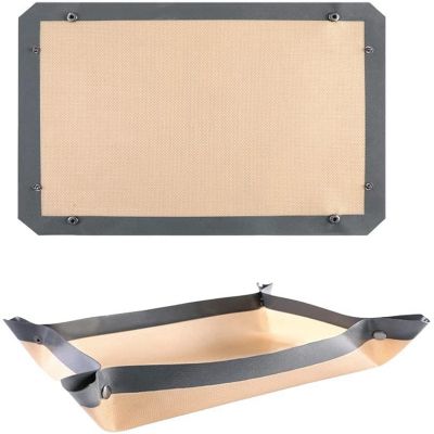 2PC Silicone Fiber Baking Mat with Buckle, No Leak &amp; Non Stick, Corners Snap Together to Form Leakproof Baking Tray