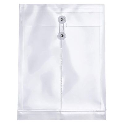 24 Pack Clear Plastic Envelopes Poly Envelopes Expandable Files Document Folders with Button &amp; String Tie Closure A4