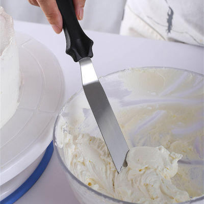RomanticHouse ไม้พาย4นิ้วสแตนเลสเครื่องมือทำขนมอบชุดสามชิ้นที่ขูดเค้กเนยครีมเพื่อทำอุปกรณ์ทำเค้ก