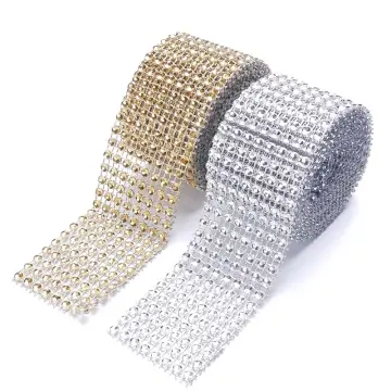 1 Roll Gold Silver Color DIY Diamond Mesh Rhinestone Wraps Ribbon Crystal  Tulle Trim Mesh Tape for Wedding Flower Decoration
