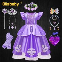 【CC】 Sofia Toddler Costume Birthday Puff Sleeve Dresses Jewelry