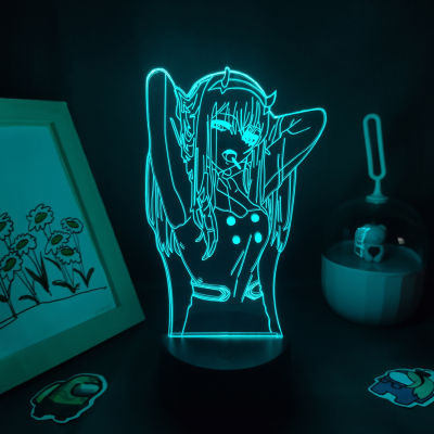 มังงะที่รักใน Franxx อะนิเมะรูปศูนย์สอง02 3D หลอดไฟ LED RGB ไฟในคืนน่ารักของขวัญห้องนอนโต๊ะข้างเตียงที่มีสีสันตกแต่ง