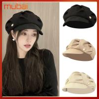 MUBAI ชั้นชั้นๆ หมวกทรงแปดเหลี่ยม กันลม สีทึบทึบ หมวกเด็กขายหนังสือพิมพ์ เรโทร ระบายอากาศได้ระบายอากาศ หมวกเบเร่ต์แบบมีจีบ ผู้หญิงผู้ชาย