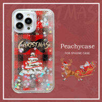 เคสโทรศัพท์เกล็ดหิมะต้นคริสต์มาสทรายดูดกากเพชรเข้ากันได้กับ iPhone 15 14 13 12 Pro Max 11 15pro เคสหลัง PC แบบแข็งอะคริลิกลายตารางสีแดงเคสกันกระแทก