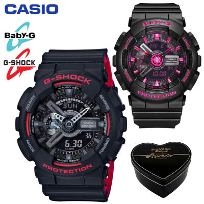 G-Shock Baby-G GA110 BA111 ชายและหญิงคู่กีฬานาฬิกากันน้ำและกันกระแทกเวลาโลกนำหน้าจอแสดงผลคู่ 4 ปีรับประกันสากล BA-111-1A GA-110HR-1A