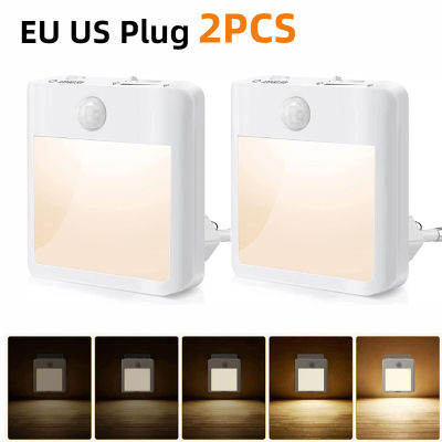 2pcs Motion Sensor LED Night Light EU Plug 220V Dimming Sleep Lights for Home Bedroom Corridor Lighting Staircase Bedside Lamp