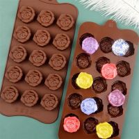 Coffee Chocolate Mould 15 Cavity Silicone Flower Rose Chocolate Cake Soap Mold Ice Trays Baking Mould Cake Decorating Tools Bread  Cake Cookie Accesso