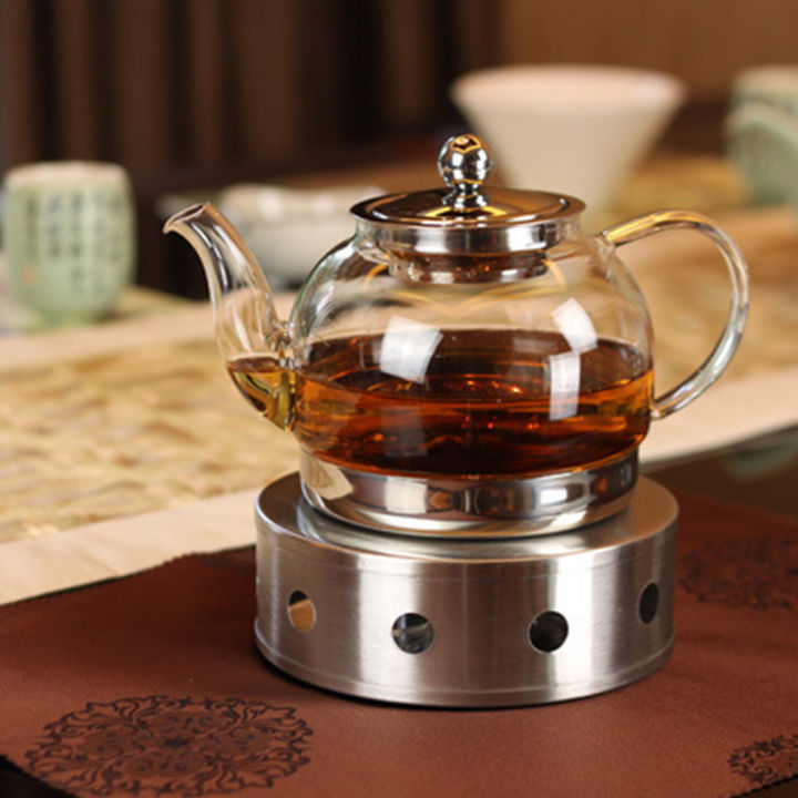 เครื่องทำน้ำอุ่นกาแฟกาน้ำชาอุ่นฐานเทียนรอบปฏิบัติ-trivets-จานสแตนเลสสีเงิน