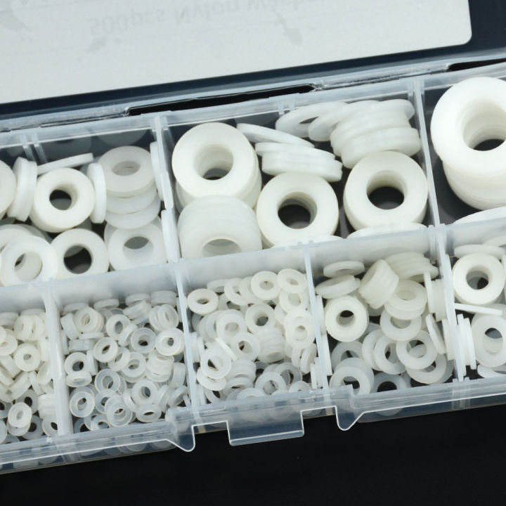500pcsbox-m2-m2-5-m3-m4-m5-m6-m8-m10-white-plastic-nylon-washer-flat-spacer-washer-seals-gasket-o-ring-assortment-kit