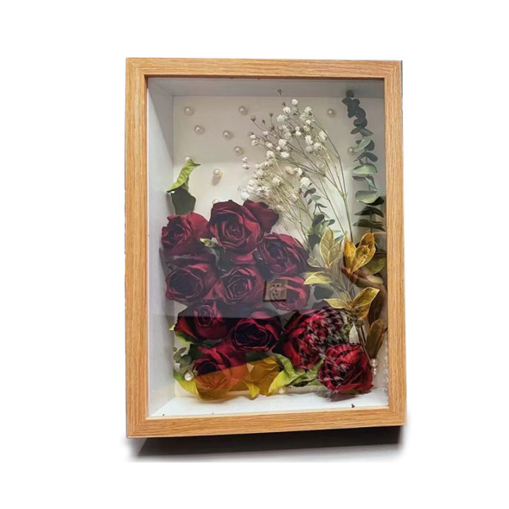 ไม้กลวงแขวนผนังโฆษณากรอบรูป-diy-ดอกไม้แห้ง3-5ซม-ดอกไม้แห้งตกแต่งกรอบรูปใส่ดอกไม้ตัวอย่าง-framuehilinshen