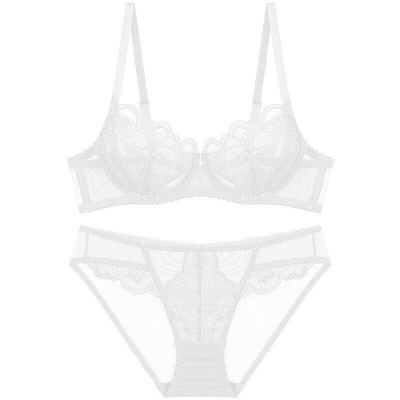 2023 Korean Ultrathin Cup Bra Set Push-Up Underwear Set Embroidery Gather Bra Plus Size Lace Lingerie Sets For Bra And Bottom