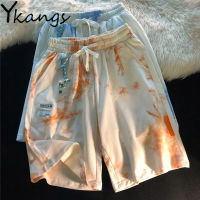 Appliques Tie Dye High Waisted Casual Sports Shorts Women Summer Clothes Wide Leg Loose Harajuku Running Shorts with Pocket 2021