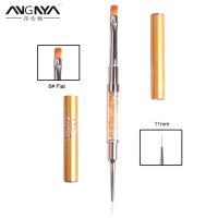 ANGNYA Double Head Nail Liner Brush 11mm Drawing Line DIY UV Gel Flowers Design 6# Flat Crystal Handle Nail Art Manicure Brush Artist Brushes Tools