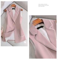 利Spring Autumn Women Vintage Long Blazer Vest Chic Single Button Sleeveless Suit Female Jacket Outwear Waistcoat Tops