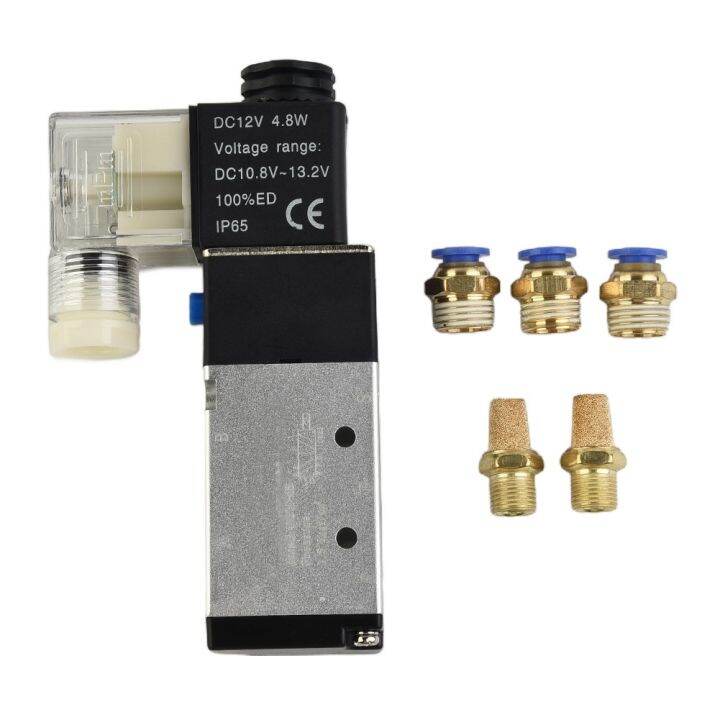 4V210-08/DC 12V Solenoid Pneumatic Valve 5 Port 2/Position & Connector ...