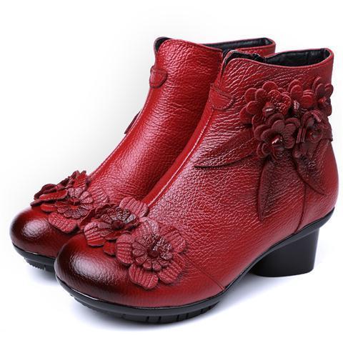 รองเท้าหนังวัวสำหรับสตรี-sepatu-boot-pendek-รองเท้าขนาดใหญ่บูททำจากฝ้ายย้อนยุคทำด้วยมือรองเท้าบูทส้นเตารีดหนังสายเดี่ยวหนังแท้