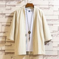 [COD] Chinese style summer new mens loose solid Hanfu cardigan large size casual and linen three-quarter sleeves