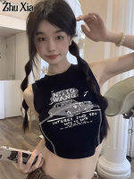 Zhu Xia เสื้อยืดผู้หญิงแขนกุดดีไซน์แปลก,เสื้อยืดสไตล์ยุโรปอเมริกันเสื้อยืดสไตล์ Y2K