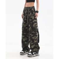 ✷☎ Retro hip-hop camouflage pants womens autumn high street straight leg wide-leg design high waist casual work pants ins fashion