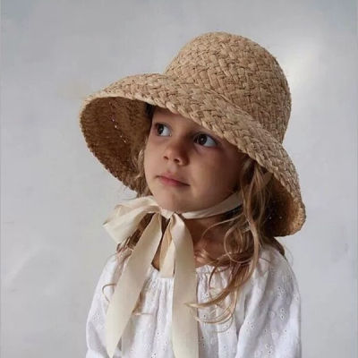 [hot]Hand-knitted Sun Hats Raffia Retro Summer Travel Sunscreen Beach Vacation Straw Hat with Lacing for Children Adult Holidays