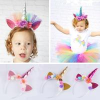 Flowers Unicorn Baby Headband Handmade Kids Party Horn Gold Silver Colorful