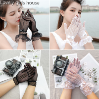 【♡Lovely girls house♡】Sarung Busur สั้นลูกไม้หรูหราสำหรับผู้หญิงตาข่ายสีดำสีขาวแฟชั่นสีดำถุงมือสีเข้มอุปกรณ์เสริมสำหรับงานแต่งงาน