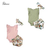 Pudcoco US Stock Newborn Infant Baby Girls Clothes Set Ruffle Sleeve Romper Flower Shorts Summer Clothes For Kids Girl 0-2Y  by Hs2023