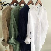 Autumn Buttoned Shirt for Women Blouses 2023 Fashion Thin Linen Cotton Shirts Soft Girls Casual Oversized Sun Protection Shirt