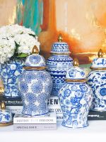 Blue and White Porcelain Decorative Jar General Jar Flower Vase Ginger Jar Flower Arrangement Storage Tank Chinese Decoration
