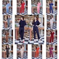 J2686 Jumpsuit จั๊มสูทปีกค้างคาวขายาว + เชือกผูกโบว์