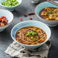 ชามก๋วยเตี๋ยวลามิเนตญี่ปุ่นแบบเซรามิกอุณหภูมิสูงชามหมวกไผ่บะหมี่ในถ้วยซุปชามทรัมเป็ตสุดสร้างสรรค์ชามข้าวภาชนะบนโต๊ะอาหารโรงแรม