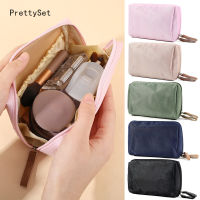 Prettysel กระเป๋าเครื่องสำอางสีทึบหนัง PU กันน้ำสำหรับผู้หญิง,กระเป๋าจัดระเบียบของใช้ในห้องน้ำพกพาได้สำหรับเดินทาง