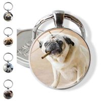 Glass Dome Round Fashion Key Chain Charms Jewelry Accessories Pug Dog Picture Anime Keychain Pendant Key Buckle The Best Gift