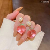 ? เครื่องประดับ S925 silver needle little fresh peach pink earrings female south Korean new simple cute pearl earrings earrings