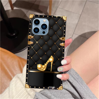 เคสหรูหราทรงสี่เหลี่ยม Samsung A14 A04 A02 A02S A51 A03 A03S A10 A11 A12 A13 A34 A50 A54 A20 A53 A30S A50S A52 A30สำหรับเด็กผู้หญิงผู้หญิงแผ่นป้ายโลหะสำหรับตกแต่งเคสโครงอ่อนฝาหลังหนังลายคลาสสิกสวยงามน่ารัก