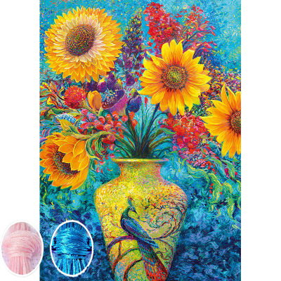 needlework Precision printing Cross stitch “Rose vase Flower sunfloweFloral series peacock”Full embroidery Cross Stitch Wall StickerHome Decor