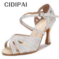 CIDIPAI Rhinestones Latin Dance Shoes Woman Ballroom Dancing Shoes Tango Cuban Heels Party Shoes For Ladies Wedding Sandals