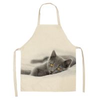 Animal Style Apron Ladies Gadgets For Women Barista Apron Cute Cat Pattern Sleeveless Cotton Linen Aprons Home Custom Aprons Bib