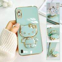 For Samsung Galaxy A10 Mobile Phone Case Fashion Temperament Plating TPU Advanced Rotary Stand Makeup Mirror Hello Kitty Folding Mirror Stand Net Red New Couple Gift Soft Touch Anti slip Anti fall Protective Case