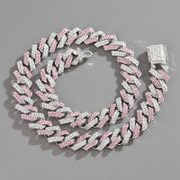 2022 New 15mm Solid Metal Heavy 16inch 18inch Iced Out Bling Pink Cubic Zirconia Maimi Cuban Chain Necklace Hip Hop Jewelry