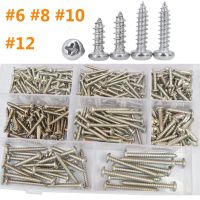 275Pcs Self-tapping Screw #6 #8 #10 #12 A2 304 Stainless Steel Cross Phillips Round Pan Head Self Tapping Wood Screw Set Kit Box Screw Nut Drivers