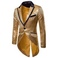 ZZOOI Mens Sequin Tuxedo Jacket Tails Slim Fit Tailcoat Dress Coat Swallowtail Dinner Party Wedding Blazer Suit Jacket Men Costumes