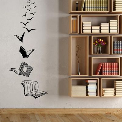 Open Book Fly Birds Wall Sticker Library Classroom Reading Book Study Animal Wall Decal School Bedroom Vinyl Home Decor Tapestries Hangings