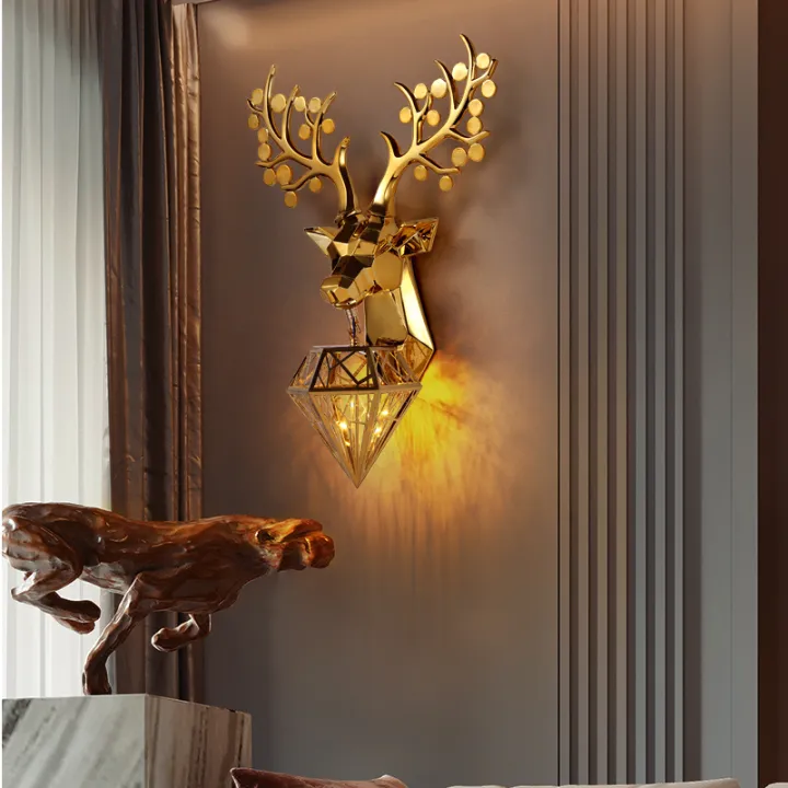 Nordic Creative Deer Head Wall Lamp Home Living room Bedroom Hotel  Staircase Entrance Lighting Personalized Animal Wall decorative Lights |  Lazada Singapore