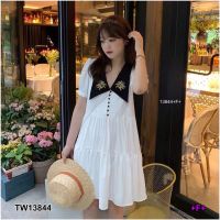 GN13844 **รบกวนสอบถามก่อนสั่งซื้อจ้า**  เดรสชีฟองคอปกติดรกะดุมอก