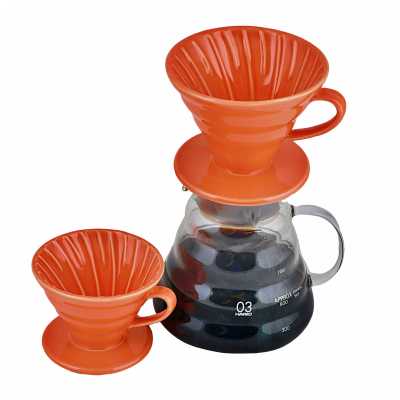 ถ้วยดริปเซรามิค ถ้วยกรองกาแฟ ทรงกรวย 1 รู  Ceramic Coffee Dripper สีส้ม
