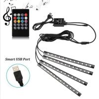 【▼Hot Sales▼】 na07037036036666 แถบไฟ Led Rgb นีออน Usb 4ชิ้น12V 5V 5050โคมไฟภายในรถจังหวะดนตรีเปิดใช้งานด้วยเสียงที่มีสีสัน