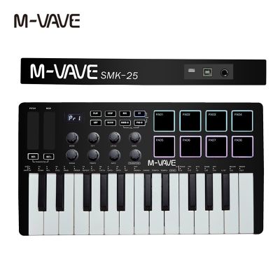 M-VAVE ตัวควบคุมคีย์บอร์ด MIDI USB แบบมีปุ่ม25ปุ่มแบบพกพาพร้อมแผ่นรองด้านหลัง8ปุ่ม8ปุ่ม8ปุ่มเครื่องมือคีย์บอร์ดเพลง RGB 8อัน